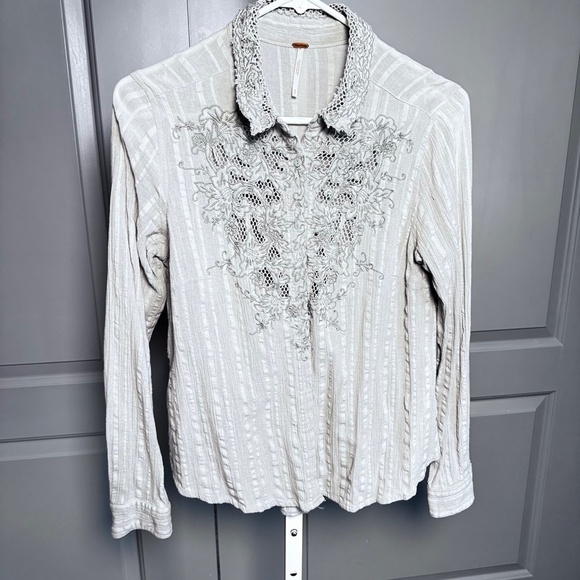 Free People Green Embroidered Top SZ SP - Picture 1 of 7